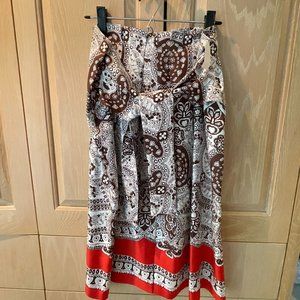 NWT Talbots Silk Paisley Skirt -- Brown with Red Border Size 10.